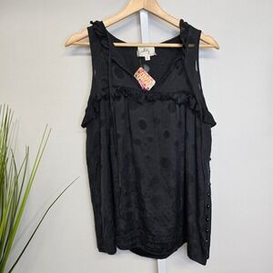Vintage Silk Milly of New York Black Silk Ruffle Trim Sleeveless Tank Top Size 6